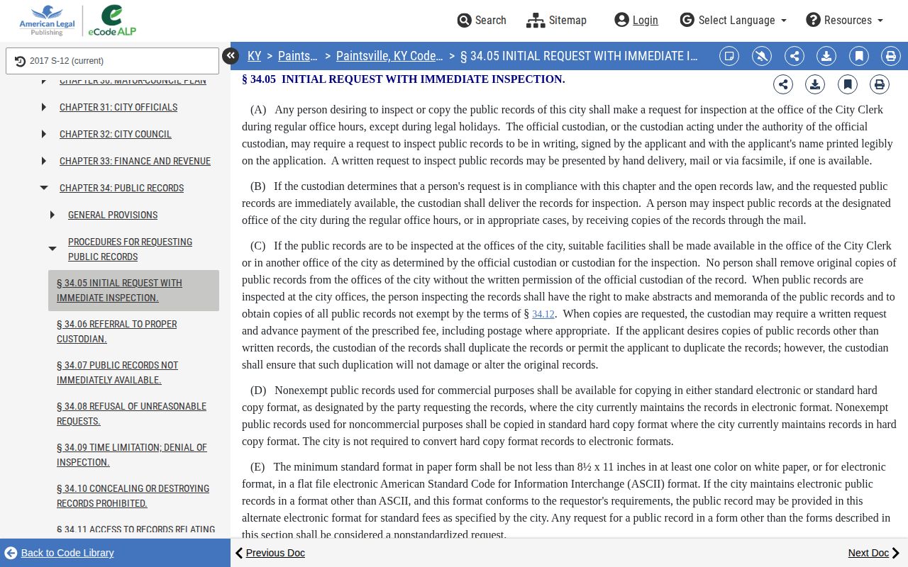 Paintsville city public records procedure for police arrest records